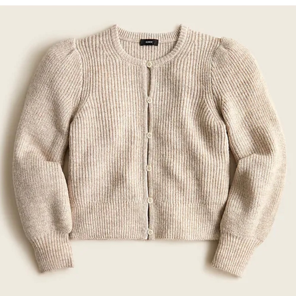 J Crew Puff-sleeve lightweight alpaca blend cardigan sweater (Plus)
